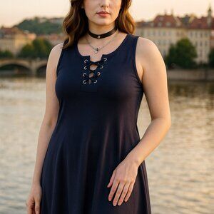 Chico's Woman's Dress Sleeveless Navy Blue Lace up neck Size: 1